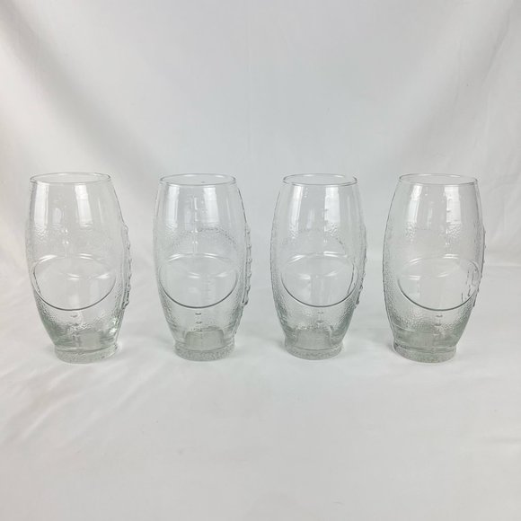 4 Clear Glass 23 Oz Textured Football Shape Drinks Glasses USA Greenbrier - Picture 2 of 9
